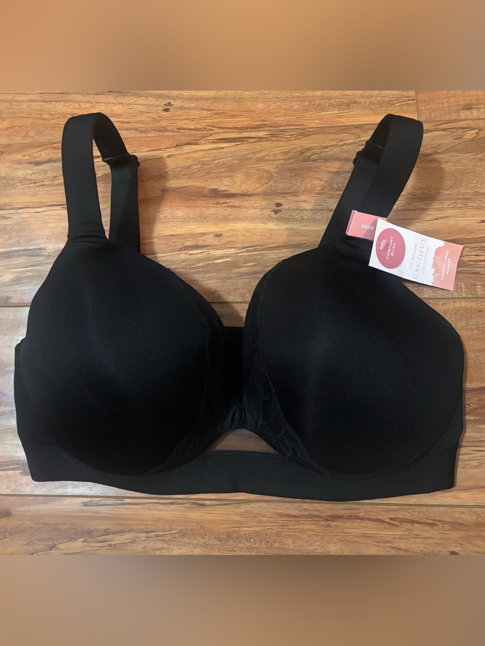 Cacique Black lightly lined plunge Bra 36DD. New
